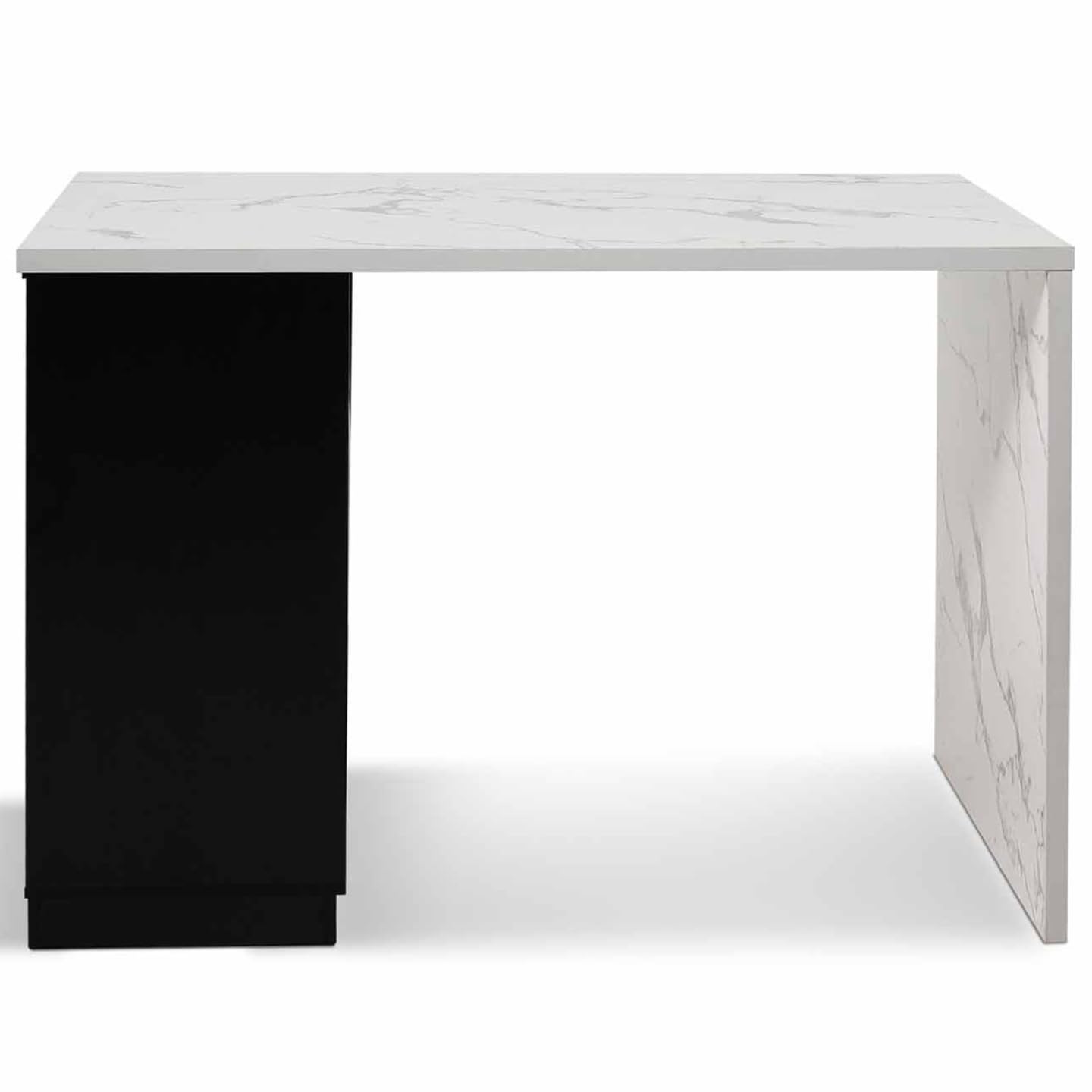 IDMarket - Ilot Central Mange Debout 4 Personnes VITO 130 cm Noir et Plateau Effet marbre Alaska