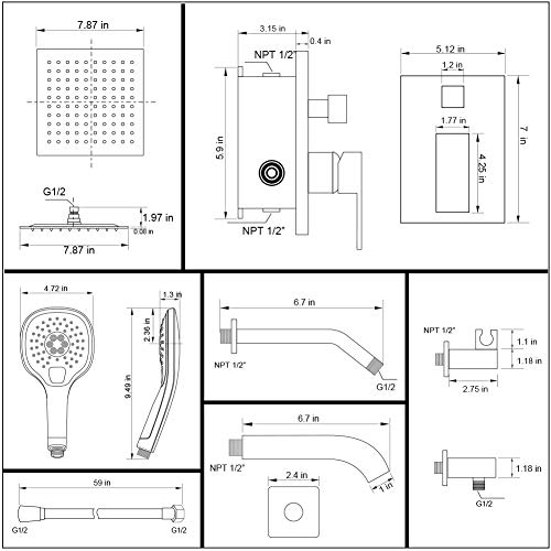 Pop Sanitaryware Shower System Chrome Bathroom Shower Faucet Set With Tub Spout Wall Mounted 8 Inch Shower Head And Handle Set With Handheld, 3 Function Tub And Shower Trim Kit With Rough-In Valve #TOP7