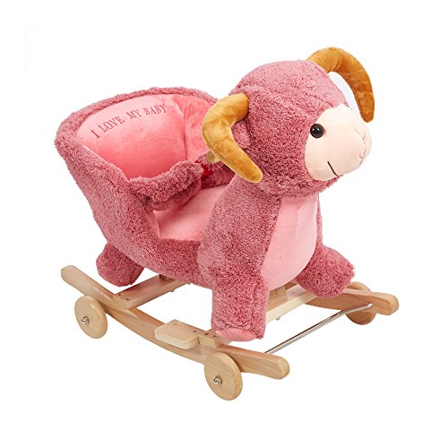 Color Tree Stuffed Animal Rocker Wooden & Plush Rocking Horse Chair For Toddlers Boys & Girls, Rocking Pink Sheep/Birthday Ride-On Toys For 1-3 Years Old #TOP25