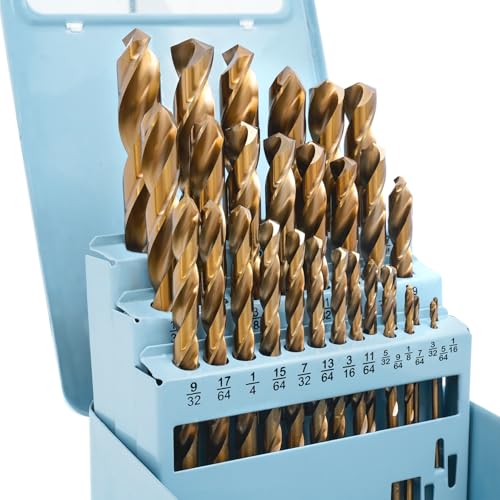 Cobalt Drill Bit Set - 29Pcs M35 HSS Twist Drill Bits for Hardened Metals, Stainless Steel, Cast...