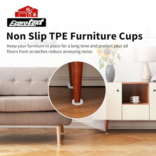Image of Ezprotekt Non Slip Furniture Pads, 4 Pcs 2 inch Anti Skid Rubber Caster Cups, Anti-Slip Round Furniture Coasters for Hardwood Floors, Anti Slide Floor Protectors for Bed Couch Stoppers (Clear)