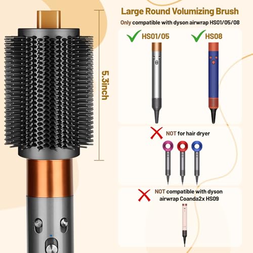 Image of 3-INCH Large Round Brush for Dyson Airwrap Attachments | 3Inch Large Barrel, Round Volumizing Brush, for Dyson Air wrap Attachment, Flexible Bristles for Volume Smooth Curling, Gold