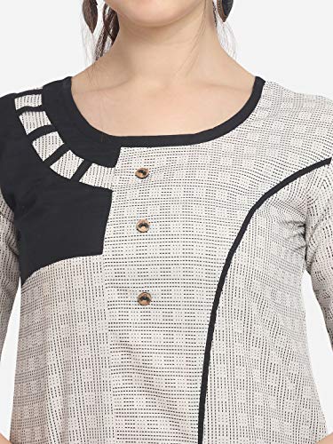 Image of EthnicJunction Women's Cotton Blend Colorblock Straight Kurta