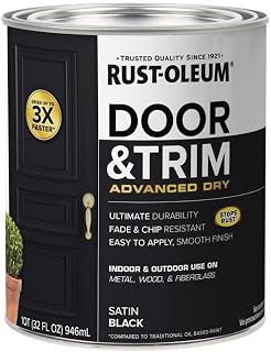 Rust-Oleum 369383 Advanced Dry Door & Trim Paint, Quart Satin Black - Fast Dry Low Odor for Doors Trim