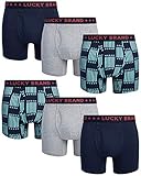 Lucky Brand Men's Cotton Stretch Boxer Briefs with Functional Fly (6 Pack), Size Large, Navy/Print/Grey