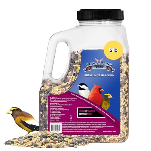 Armstrong Wild Bird Food Premium Year-Round Blend, 5 Pound Jug - with Cut Corn, Red Milo, White Millet & Black Oil Sunflower Seeds - Easy to Carry, Pour & Store -  ‎Armstrong, 300-696