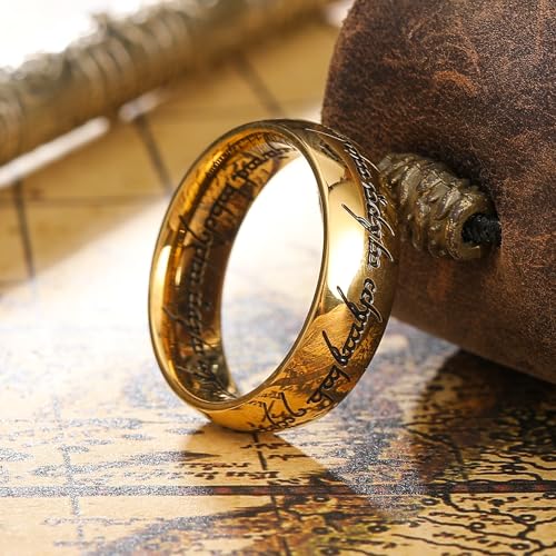 King Will 316L Stainless Steel Wedding Band for Men Women-8mm Gold/Black/Sliver Fidget Spinner Wedding Ring High Polished with Unique Pattern Design Comfort Fit Size 7-142