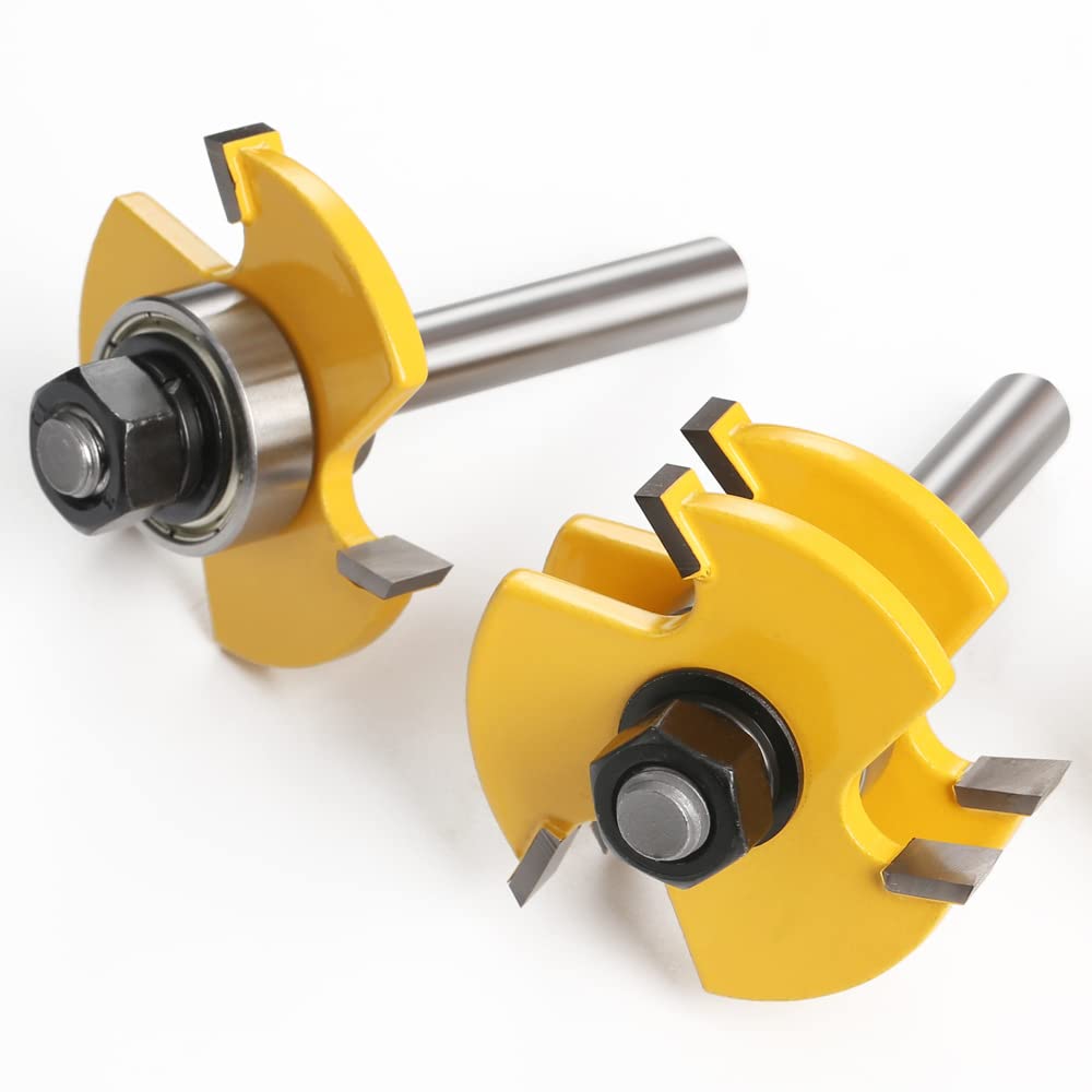 Mesee 8mm Queue Routeur à Rainure, Jeu de 2 Fraises à Rainurer Routeur Bits Outils de Menuiserie Fraise de Rainure en T à 3 Dents pour Travail Coupe du Bois