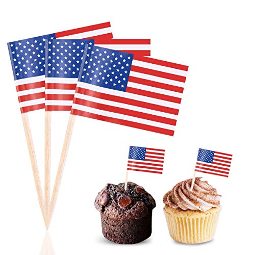 Efivs Arts 100 PCS American Flag toppers Toothpicks 4th of July Independence Day 2020 U.S. Presidential Election Christmas Day Patriotic Cupcake Toppers Picks for army graduation Party Decorations Supplies