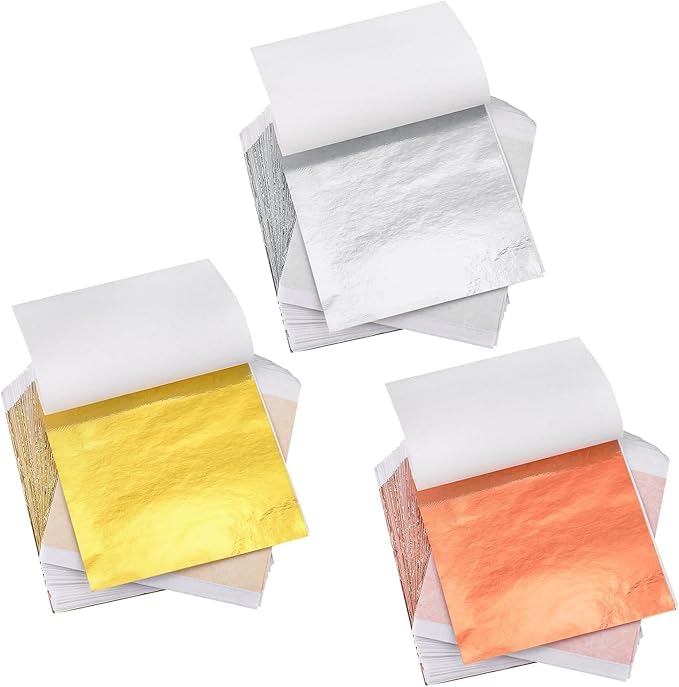 Image of 300 Sheets 8x8cm Gold Silver Rose Gold Leaf Sheets Foil Paper for Gilding Crafting DIY Arts Project Crafting Framing Decoration Makeup Spa Art Craft Work (GOLD,COPPER,SILVER)