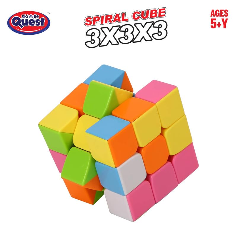 Image of Skoodle Quest Spiral Stickerless Cube 3X3X3 | High Performance, Fast & Smooth Speedcube Turning Puzzle | Stress Buster & Brain Teaser for Kids & Adults | Anti-Pop & Durable | Multi