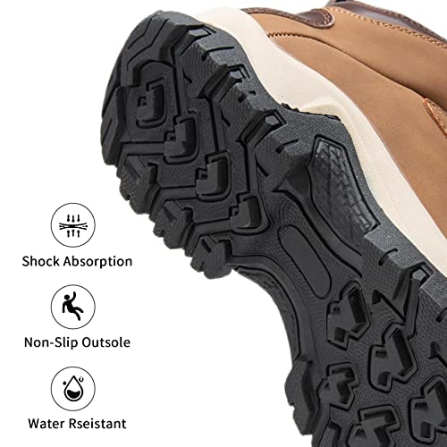 Xztygy Mens Waterproof Work Hiking Boots, Black Slip Resistant Snow Boots Men Hiking Shoes M522-Wdm03-Brown-9 #TOP2