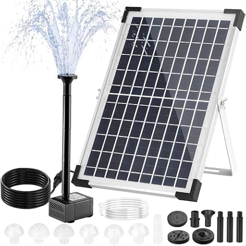 Clevich Pompa Solarna do Oczka Wodnego 12 W, Fontanna Solarna do Użytku Zewnętrznego, Fontanna DIY, z Wężem Wodnym 1 m, 9 Dyszami, Kablem 3,25 m, do Oczek Wodnych, Małych Stawów, Wodospadów, Fontann