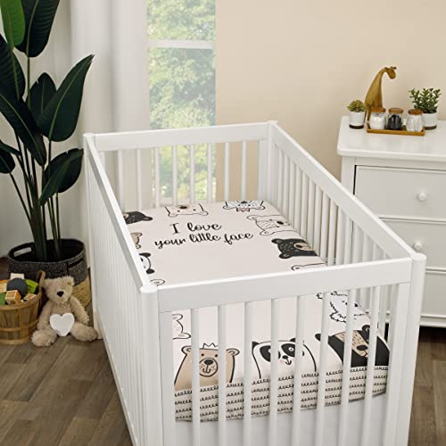 Image of NoJo I Love Your Little Face Bears White 100% Cotton Photo Op Nursery Fitted Crib Sheet