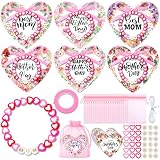 Tondiamo 24 Sets Floral Mom Bracelet Craft Kit for Kids DIY Mother's Day Heart Beads Making Set with Heart Gift Cards and Bags for Mom Party Activities