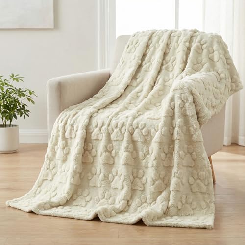 Horaldaily Dog Paws Blanket Throw Beige Farmhouse Dog Paws Soft Fuzzy Plush Faux Fur Cozy Blankets for Couch Sofa Bed Lounging Ideal Gifts for Kids Adults Wife Self 50x60