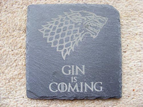 FastCraft SLATE GAME OF THRONES INSPIRED COASTERS DRINKS MAT ENGRAVED NOVELTY BIRTHDAY PRESENT WEDDING HOUSE WARMING GIFT LASER ENGRAVED GIN IS COMING (Set of 1)