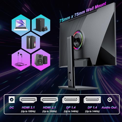 Image of LXZ 27 inch Monitor 4K UHD 144Hz Gaming Monitor - IPS Panel with 1ms MPRT, Supports HDR, 84% NTSC, HDMI 2.1, Height /Tilt /Pivot /Swivel Stand, VESA Compatible, Eye Care - Black