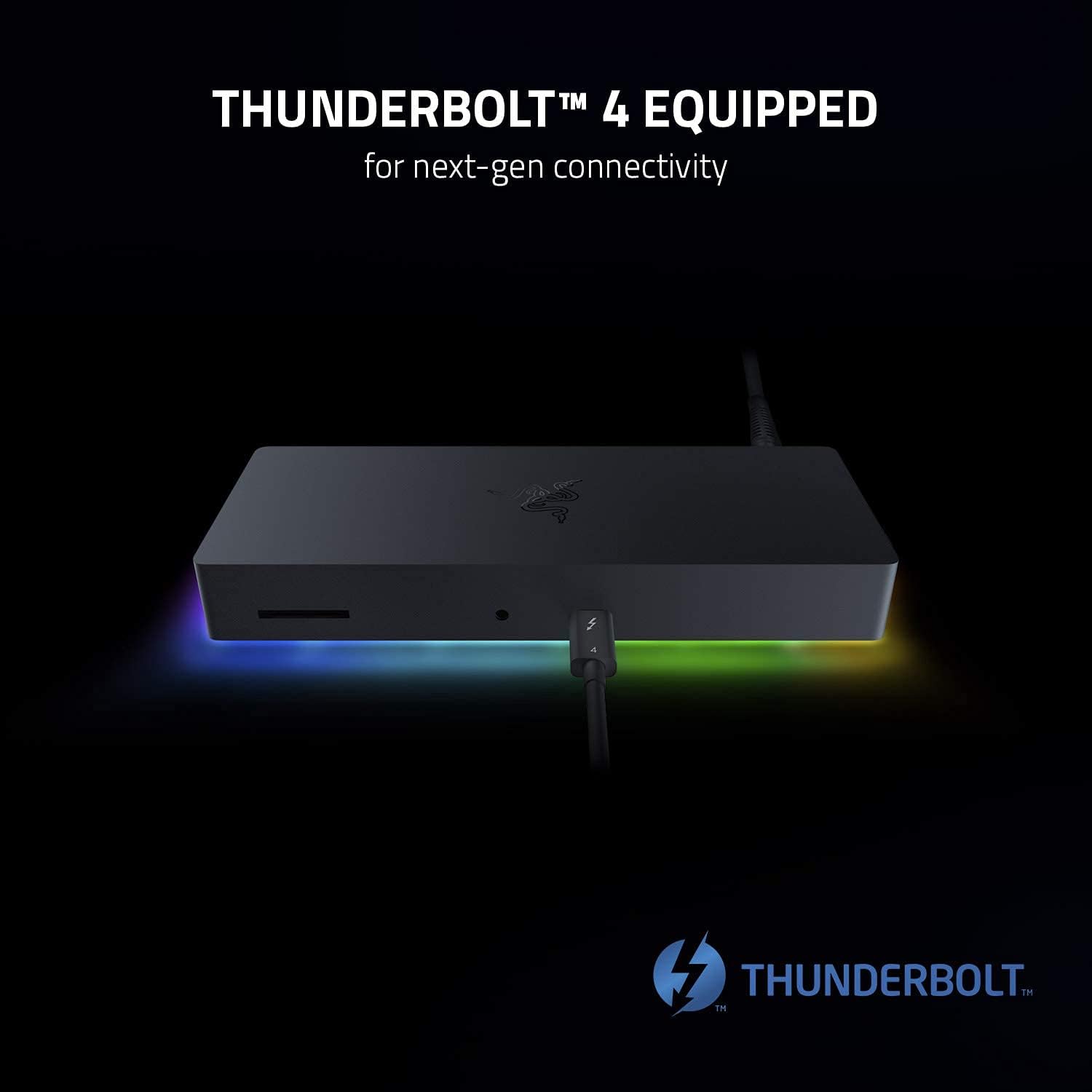 Razer Thunderbolt 4 Dock with Thunderbolt 4 Equipped text