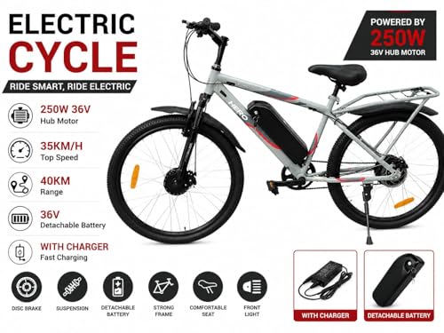 Image of Electric Cycle with 250W Hub Motor, 36V Detachable Battery, 35 km /h Top Speed, 50 km Range, Front Suspension & Disc Brake