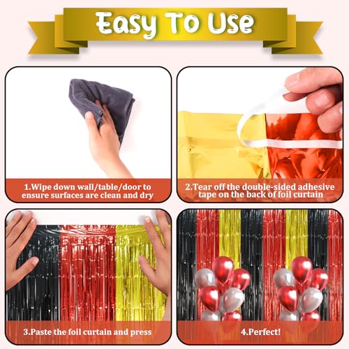 Image of Voircoloria 2 Pack Red Black Gold Foil Fringe Backdrop Curtains, Tinsel Streamers Party Decorations, Fringe Backdrop, Door Shimmer for Thanksgiving Day or Birthday Party