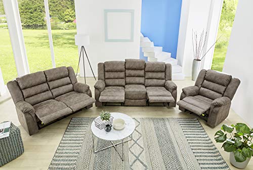 Dreisitzer Sofa, Taschenfederkernpolsterung, Wellenfedern, B180/T90/H100 cm, 3er Couch verstellbar dr. praktische halbautomatische Relaxfunktion, Bezug Mikrofaser Vintage Grau Braun / 15134 – Bild 8