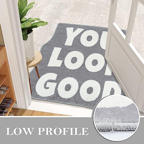 Lukinbox You Look Good Bath Mats For Bathroom, Grey Small Non-Slip Washable Bath Rugs, Cute Soft Funny Low Pile Bathroom Mat Rugs Modern Trendy Microfiber Floor Door Mat For Shower Bathtub, 20"X31" #TOP4