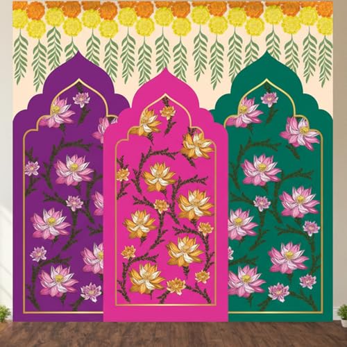 Image of Party Propz Multicolor Lotus Print Backdrop Decoration Cloth - 1Pc 5ft*5ft Ganpati Decoration Setup for Home, Varamahalakshmi Decorative Items, Pooja Backdrop Cloth, Krishna Janmashtami, Haldi Decor