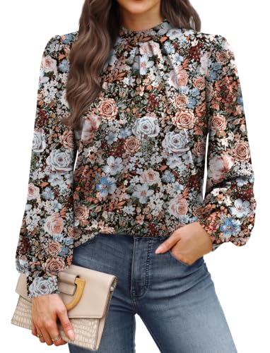 Image of WIHOLL Long Sleeve Shirts for Women Mock Neck Tops Pleated Front Blouses Dressy Casual Spring Fall Clothes 2026 Fashion