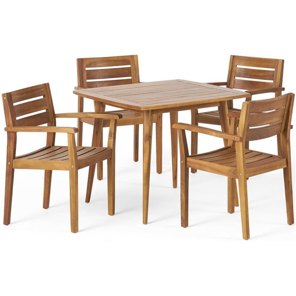 Noble House Stamford 5 Piece Wooden Square Patio Dining Set (See Description )