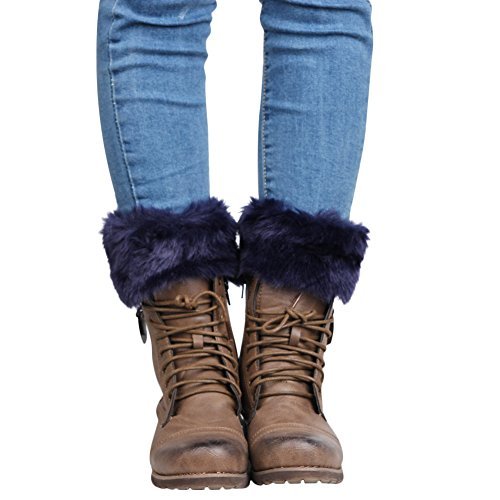 Sprifloral Womens Boot Cuffs Winter Short Faux Fur Mid Calf Boot Toppers Socks Leg Warmers Blue, One Size, 1 Pairs #TOP14