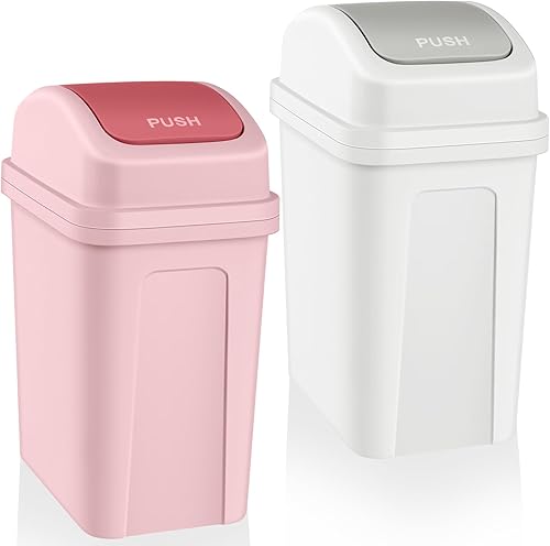 Sumind 2 cubos de basura de baño de 1.8 galones con tapa basculante, cubo de basura pequeño de plástico para baño, cubo de basura para desechos