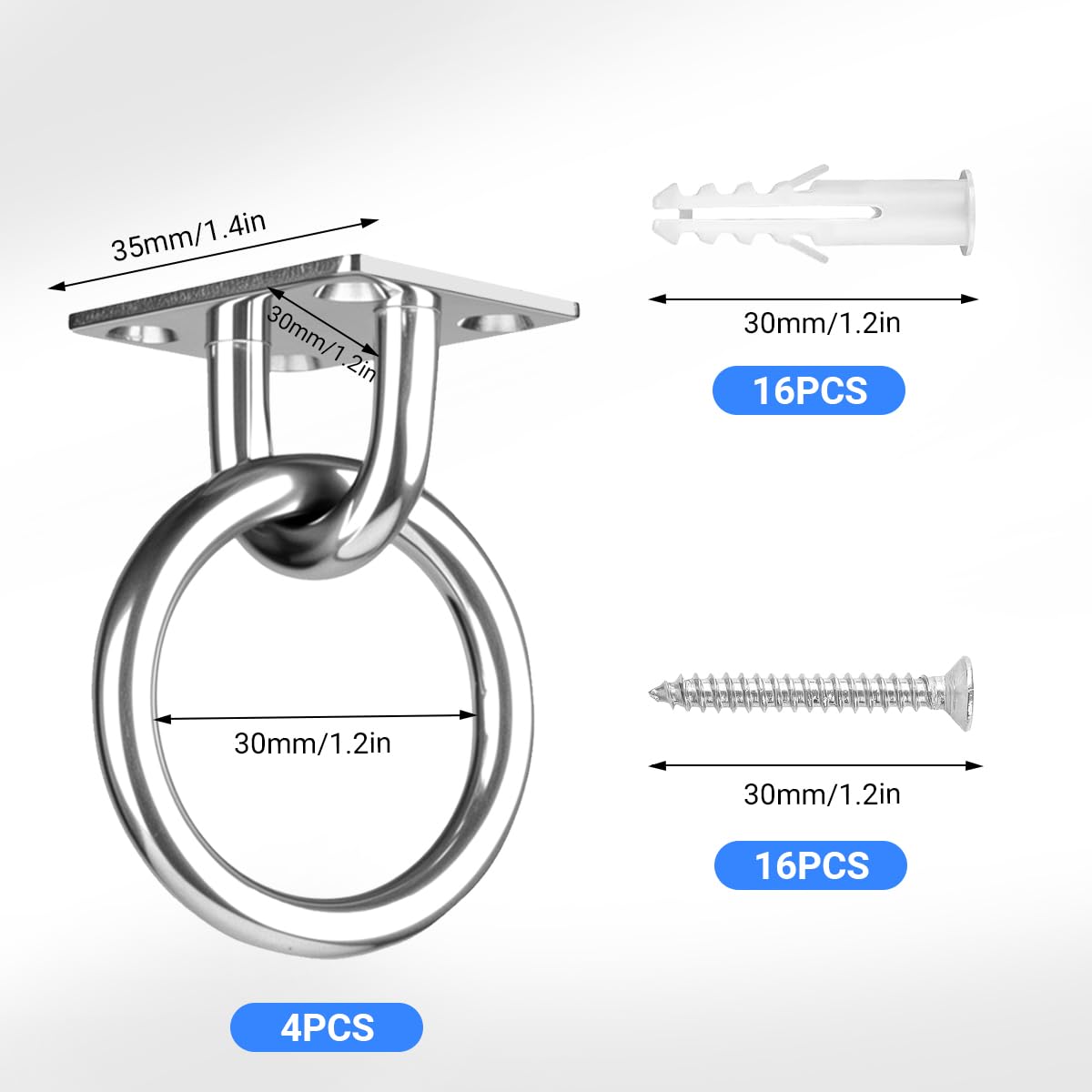 4 Pezzi Gancio da Muro Piastra con Occhiello Inox M5 con Viti, 40x50mm Piastra Occhiello, Gancio Soffitto con Occhielli a U, Gancio Muro Occhielli in Oggetti Appesi, Tende Sole, Piastre Copertura