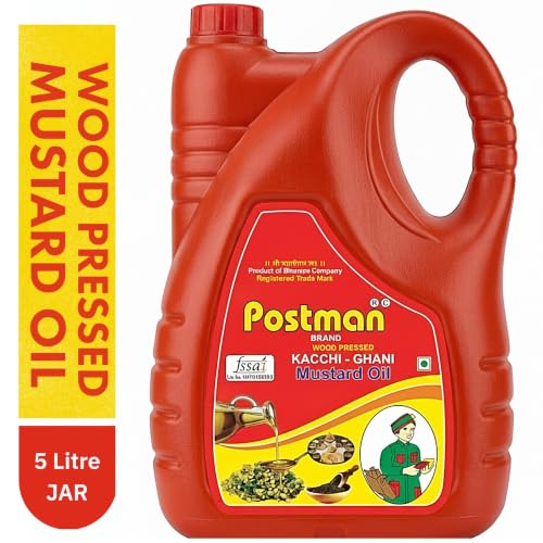 Image of Postman Wood Pressed Mustard Oil 5 Litre Jar | Cold Pressed Kacchi Ghani Sarso Tel