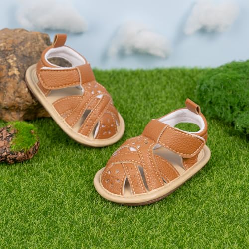 Image of Meckior Baby Toddler Infant Girls PU Leather Soft Open Toe Summer Sandals Flower Princess Flat Shoes