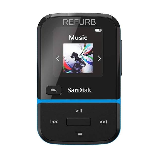 SanDisk 16GB Clip Sport Go MP3 Player Blue - LED Screen and FM Radio - SDMX30-016G-G46B Renewed