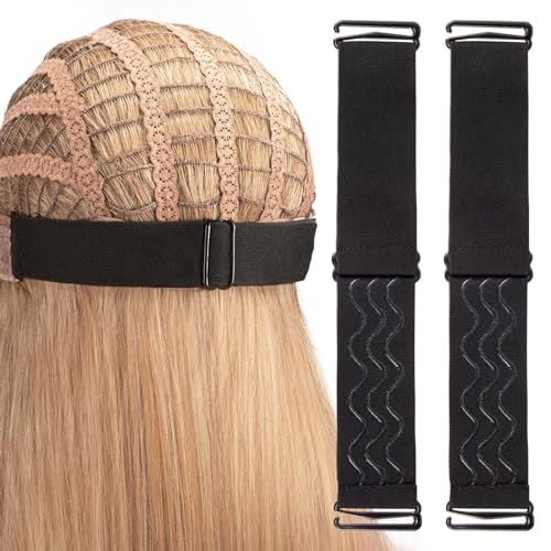 Noverlife 2PCS Adjustable Elastic Band for Wigs, Non-Slip Removable Wig Band with Buckles, Black Grip Wig Strap Silicone Strips for Glueless Wig Cap Making, Wig Accessories Keeping Wig in Place