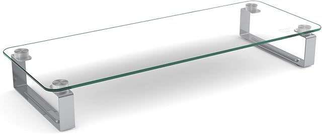 Minthouz Monitor Stand Riser, Clear Tempered Glass Computer Monitor Stand, Fixed Height Ergonomic Monitor Riser for Office&Home, Desktop Stand Heavy Duty 20 kg for Laptop, Keyboard, Computer, Printer