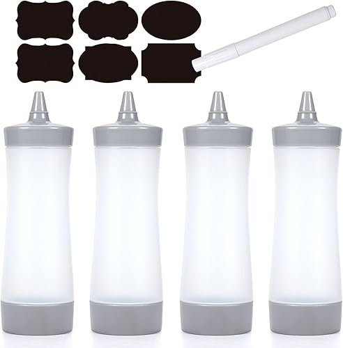 Qiuhome Botella exprimidora de condimentos,Botella exprimidora de ketchup,Botella de plástico para apretar, 12 oz (gris)