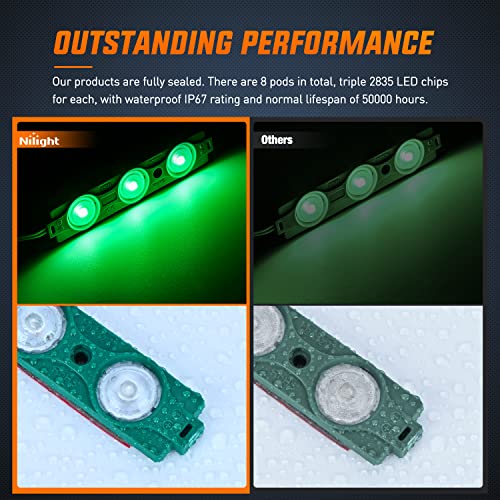 Image of Nilight TR-117-H 8PCS Truck Pickup Bed Light 24LED Green Cargo Rock Lighting Kits with Switch for Van Off-Road Under Car Side Marker Foot Wells Rail, 2 Years Warranty