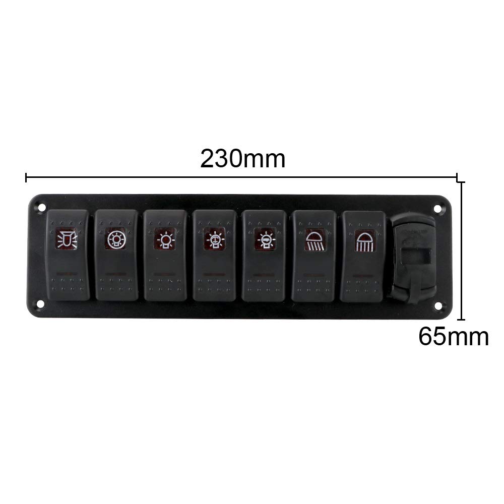 7-punktowy przełącznik kołyskowy Panel samochodowy morski wyłącznik obwodu podwójne ładowarki USB cyfrowy woltomierz, do prądu stałego 12 V 24 samochód RV SUV jacht