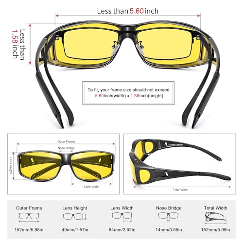 URUMQI Anti Glare Night Driving Glasses Fit Over Eyeglasses for Men Women, Polarized Nighttime Glasses HD Vision Yellow Lens2