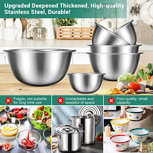 Cksung Stainless Steel Mixing Bowls Set Of 6 Mixing Bowls, Nesting Bowls For Space Saving Storage, Upgrade Deepen And Thicken Mixing Bowls Set, Great For Cooking, Baking, Prepping #TOP3