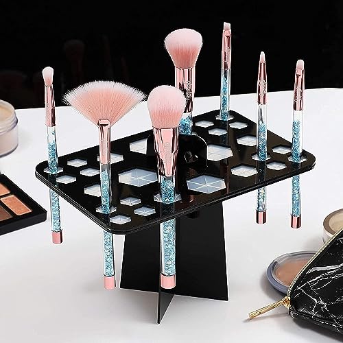 VIFER Makeup Brush Holder, 26 Holes Cosmetic Brush Drying Rack Makeup Brush Organizer Foldable Brush Holder Black