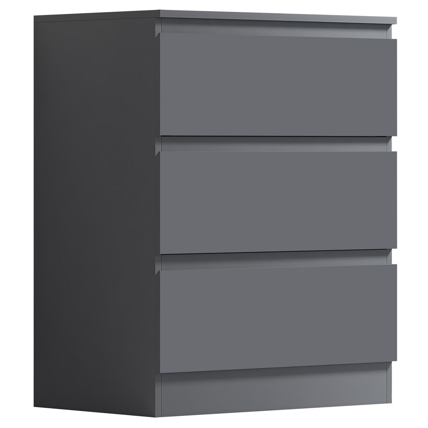 FWStyle Large 3 Drawer Chest Bedroom Furniture Deep Drawers in Matt Dark Grey (W60 x D40 x H77cm)
