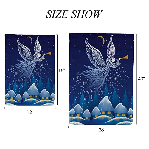 Kuizee Garden Flag 12X18 Inch Christmas Night Angel Flies Welcome Decorative Yard Flag Outdoor Double Sided Vertical Seasonal Festivals Polyester Banner Outside #TOP2