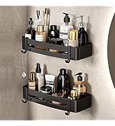 Nchdewui Duschablage ohne Bohren, 2er-Pack Duschregal mit 2 Haken für Bad Küche Toilette, Alumini...