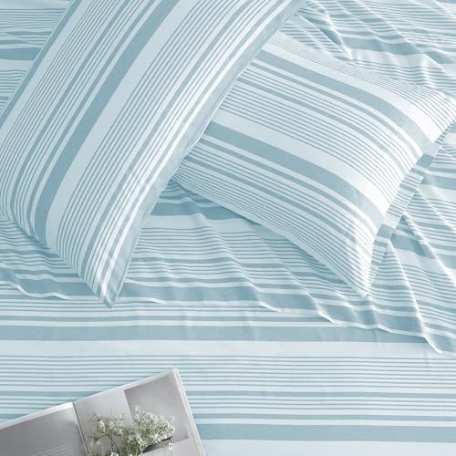 Image of ClevaHome Full Sheets Set - 4 Piece Fitted Bed Sheet Set, Glacier Stripe
