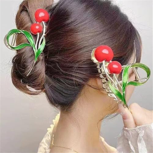 Image of Diversa Rhinestone Golden Claw Clip, Embellished Korean Clutcher, Non- Slip Metal Claw Clip for Girls, Fancy Clutcher for Women, Pack of 1 (Cherry)