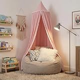 LOAOL Kids Bed Canopy with Pom Pom Hanging Mosquito Net for Baby Crib Nook Castle Game Tent Nursery Play Room Decor (Pink)